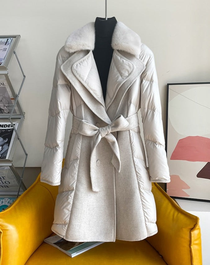 Cashmere Duck Down Mink Fur Collar Trench Coats