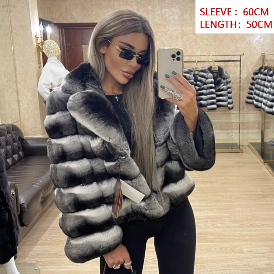 Short Real Rex Rabbit Fur Coats Chinchilla Style