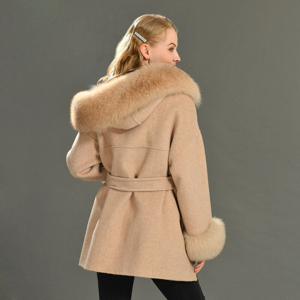 Cashmere Pea Coats Real Fur Hoodie & Cuffs