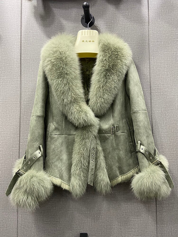 Real Rabbit Fur Liner Real Fox Fur Collar & Cuffs Coats