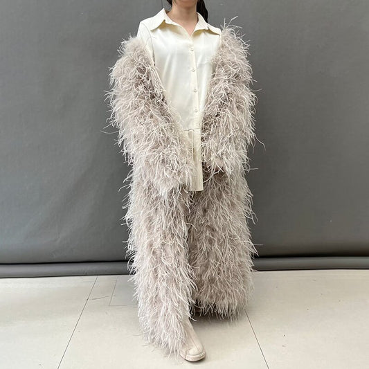 Fluffy Real Ostrich Feather X-Long Coats