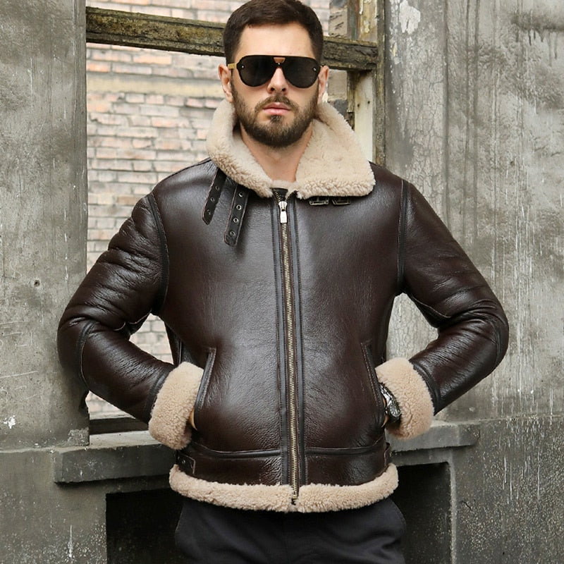 Genuine Leather Real Shearling Fur Roll up Sleeve Coat