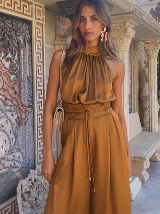 Bronze Sleeveless Top & Wide Leg Pants Set