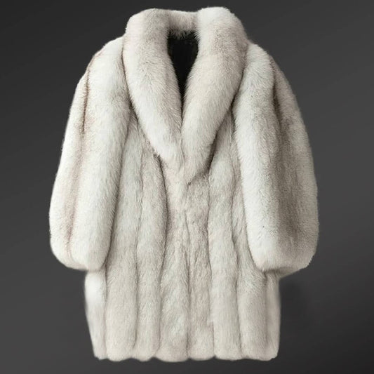 Luxury Real Fur Coat Real Fur Turn-Down Collar