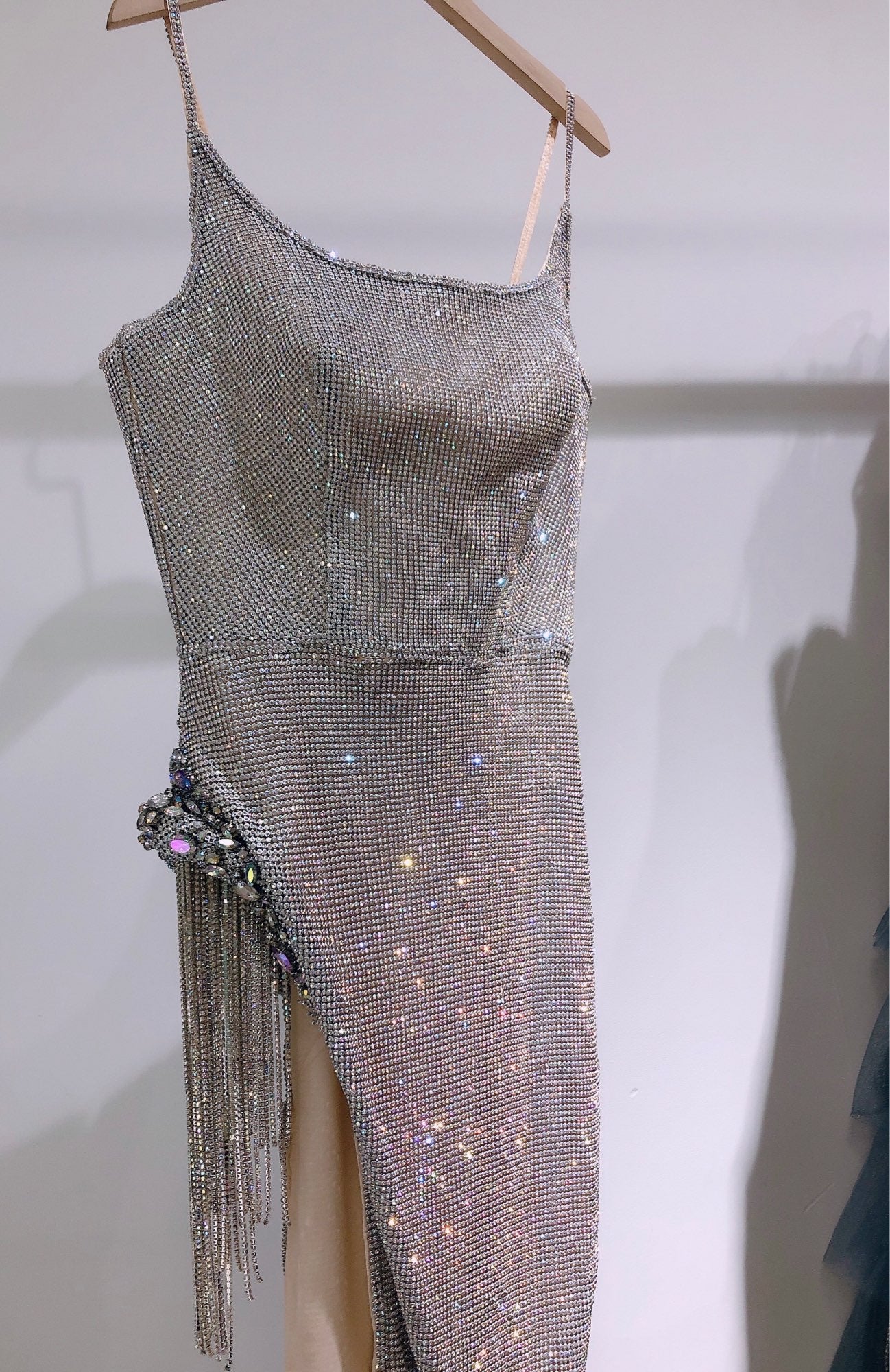 Shiny Crystal Silver Maxi Dresses