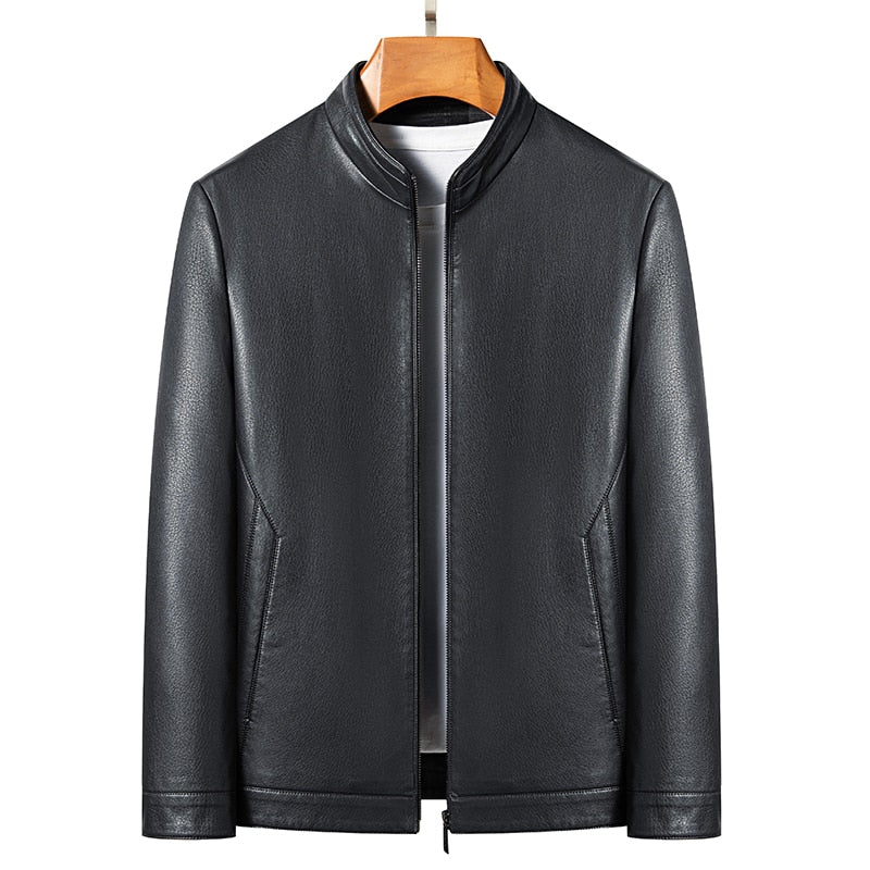 Genuine Leather Jackets Thin Stand Collar