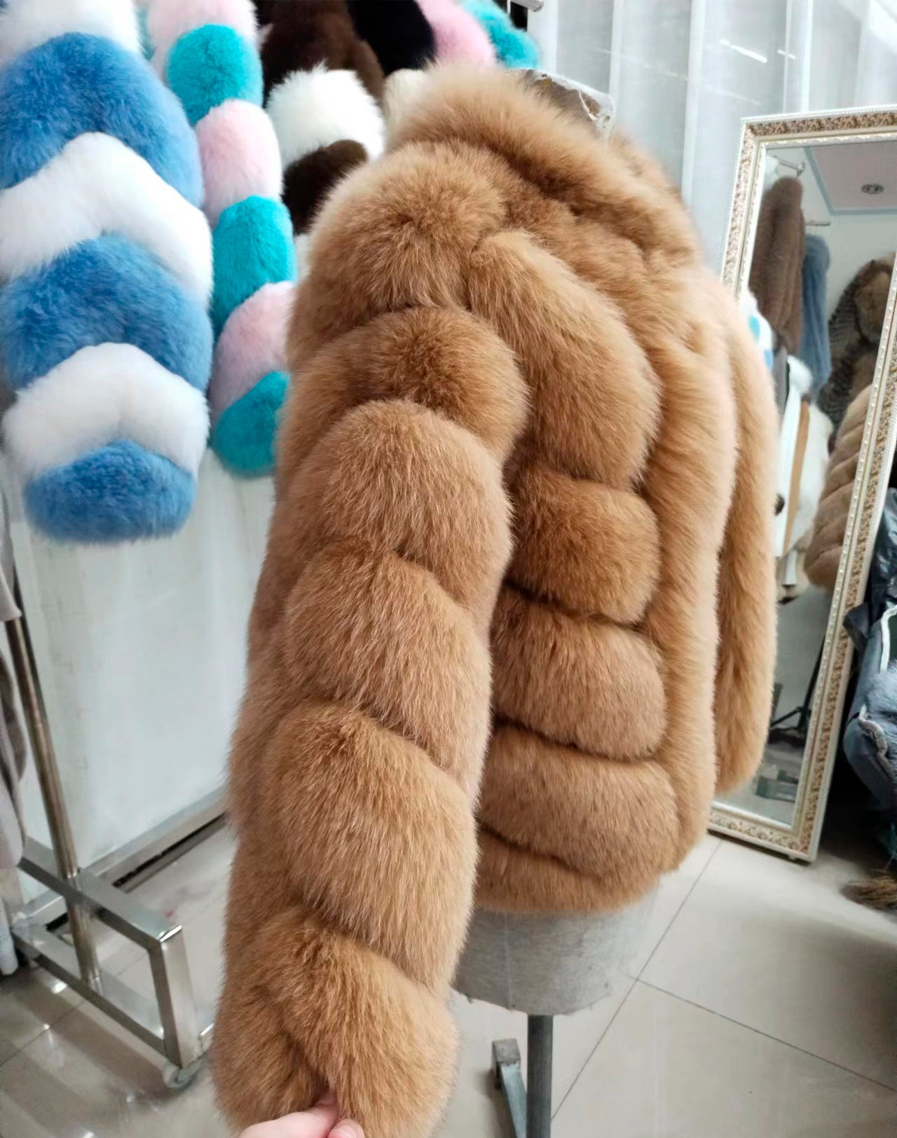 Color Pattern Real Fox Fur Short Coats