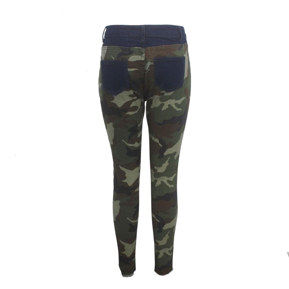 Camouflage Print Full Ripped Pencil Denim Jeans