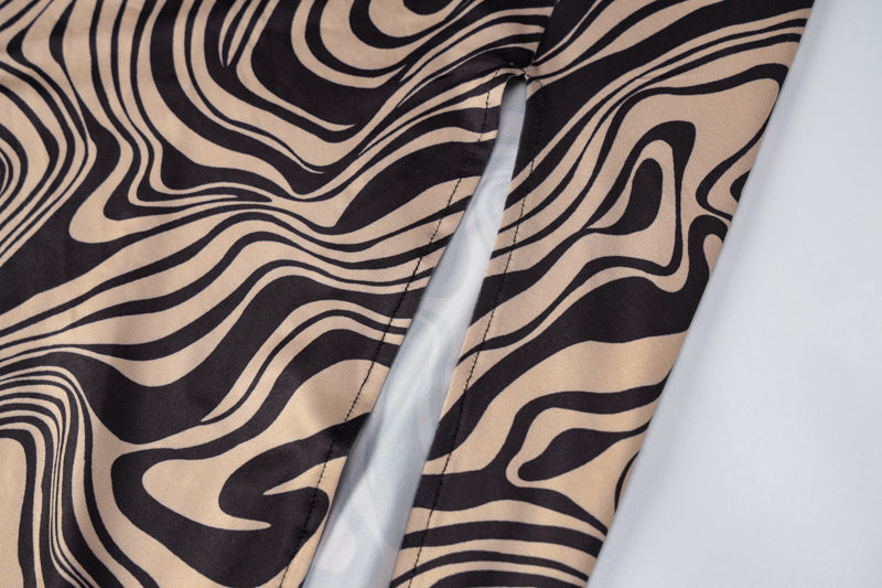 Leopard Print Swing Collar Backless Slit Maxi Dress