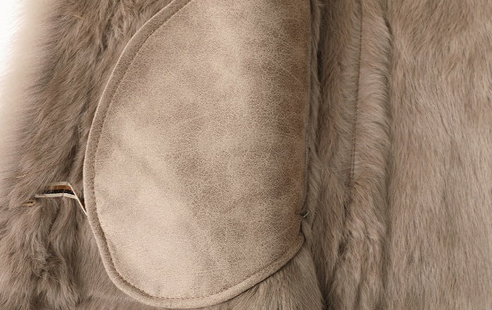 Genuine Leather Real Fur Collar Pea Coats