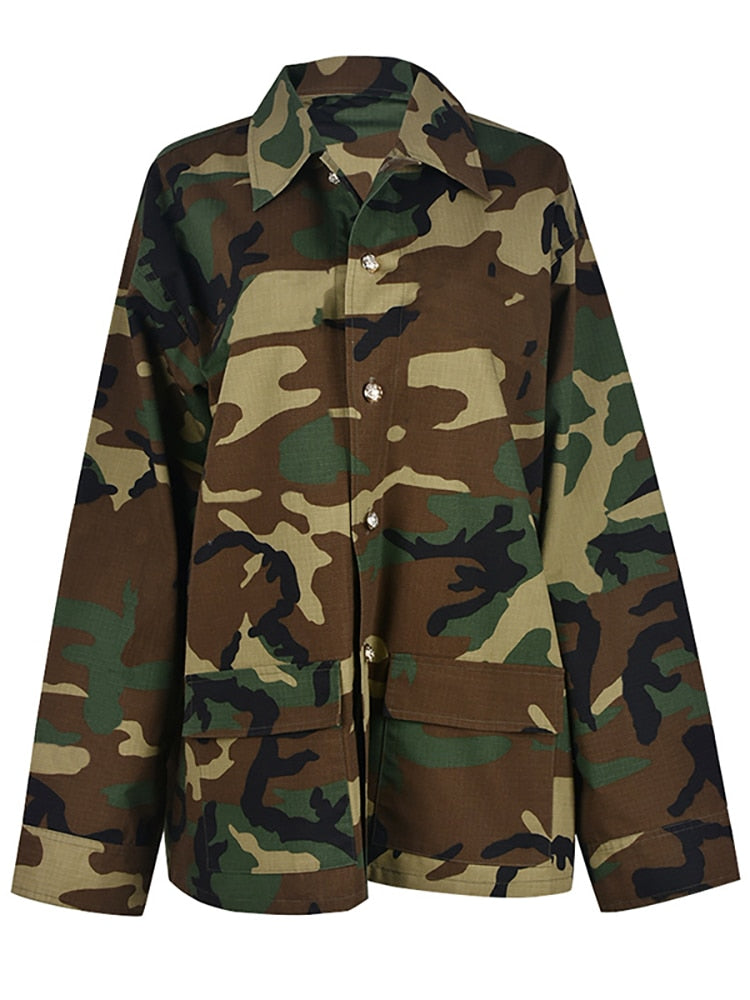 Camo Turn-down Collar Loose Shirt