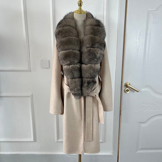 Long Cashmere Big Real Fur Collar