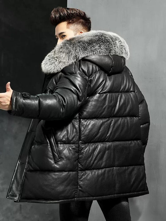 Bubble Genuine Leather Duck Down Real Fur Hooded Coat