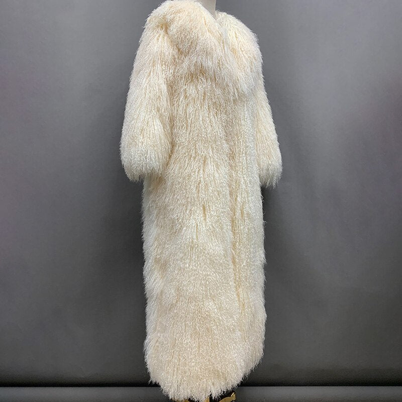 Real Mongolian Wool Fur Floor Length Coats