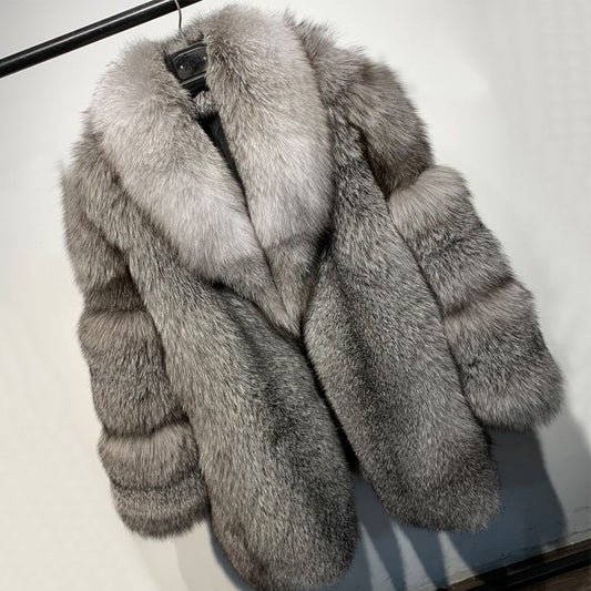 Full Pelt Big Collar Natural Fox Fur Coats
