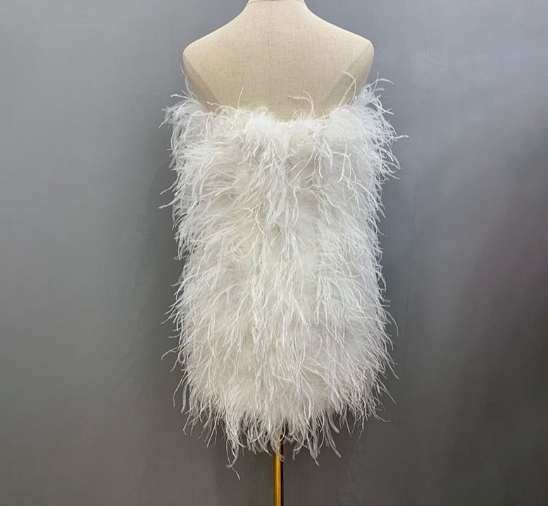 Ostrich Feather Tube Mini Dresses