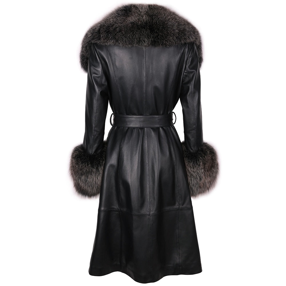 Genuine Leather Trench Coats Real Fur Big Collar & Cuffs