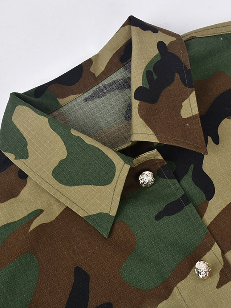 Camo Turn-down Collar Loose Shirt