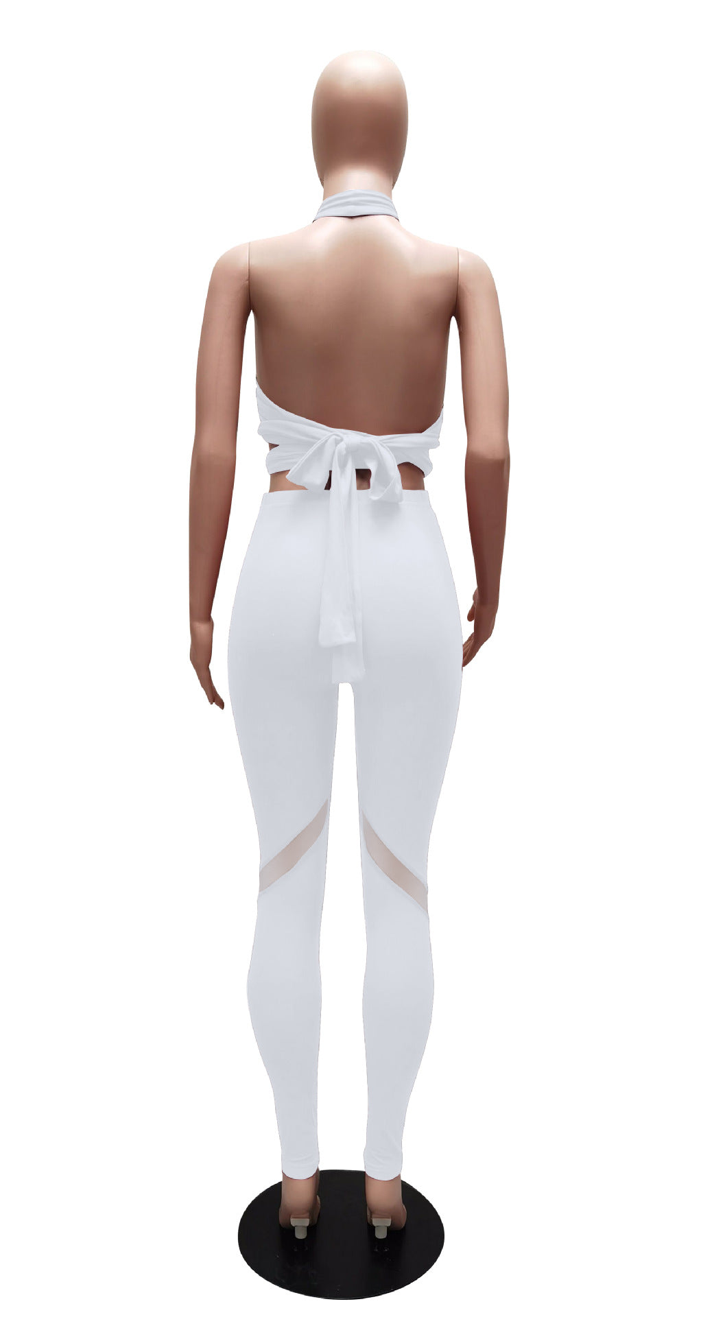 Bandage Crop Mesh Spliced Pants Sets