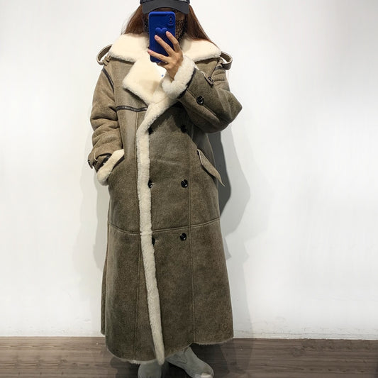 Genuine Leather X-Long Trench Coats Real Shearling