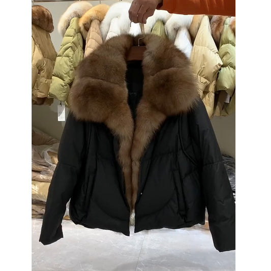 Goose Down Jackets Natural Fur Big Long Collar