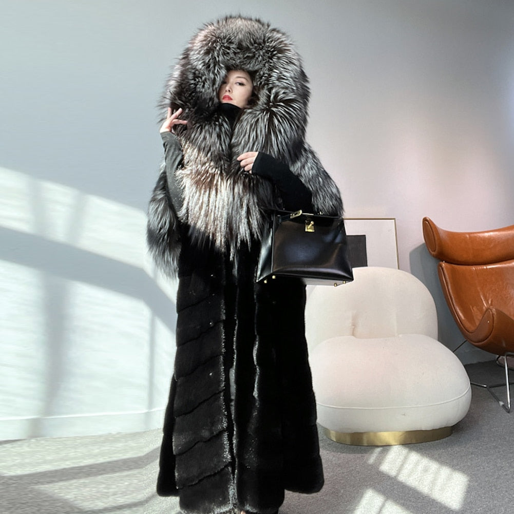 Mink Fur X-Long Coat Huge Hood & Collar