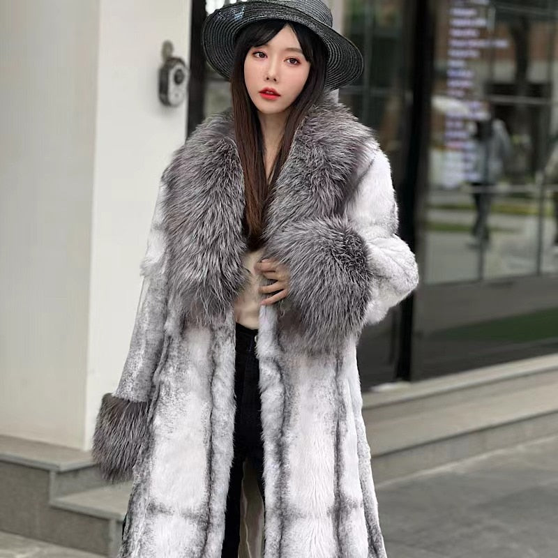 Real Fur Coats With Fox Lapel Collar & Cuffs