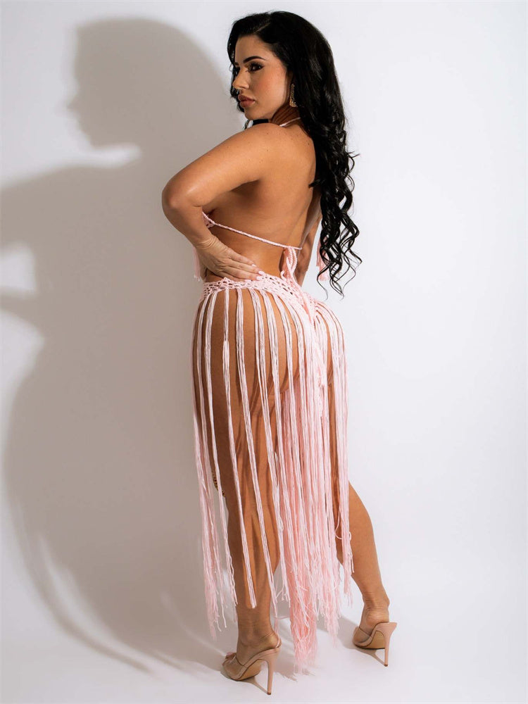 Knitted Tassels Crochet Cover Ups Dresses