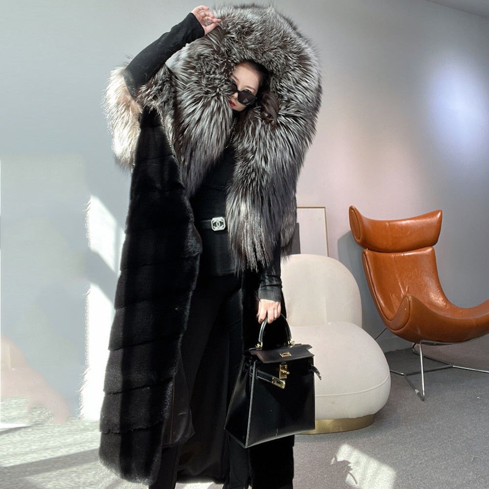 Mink Fur X-Long Coat Huge Hood & Collar