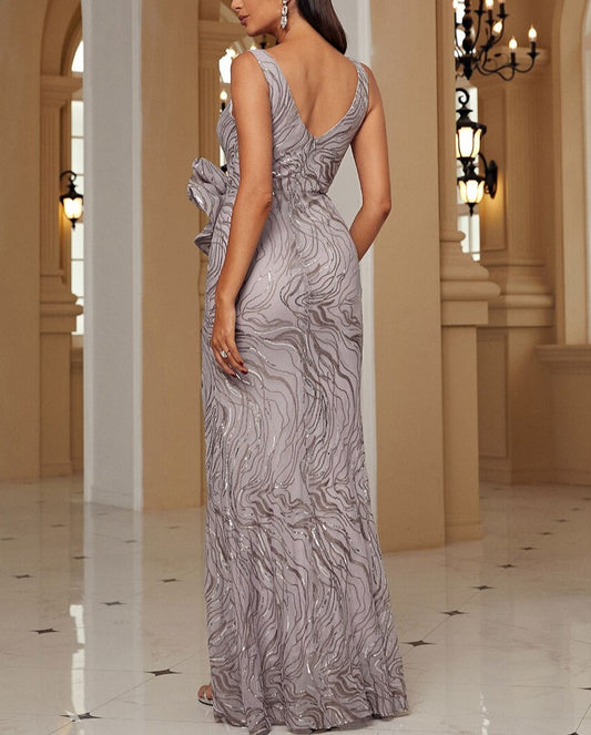 Sequin Sleeveless Hip Ruffle Split Dress