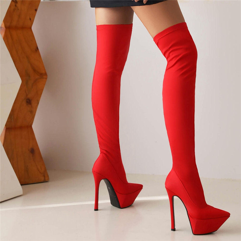 Fabric Platform Thin High Heel Over The Knee Boots