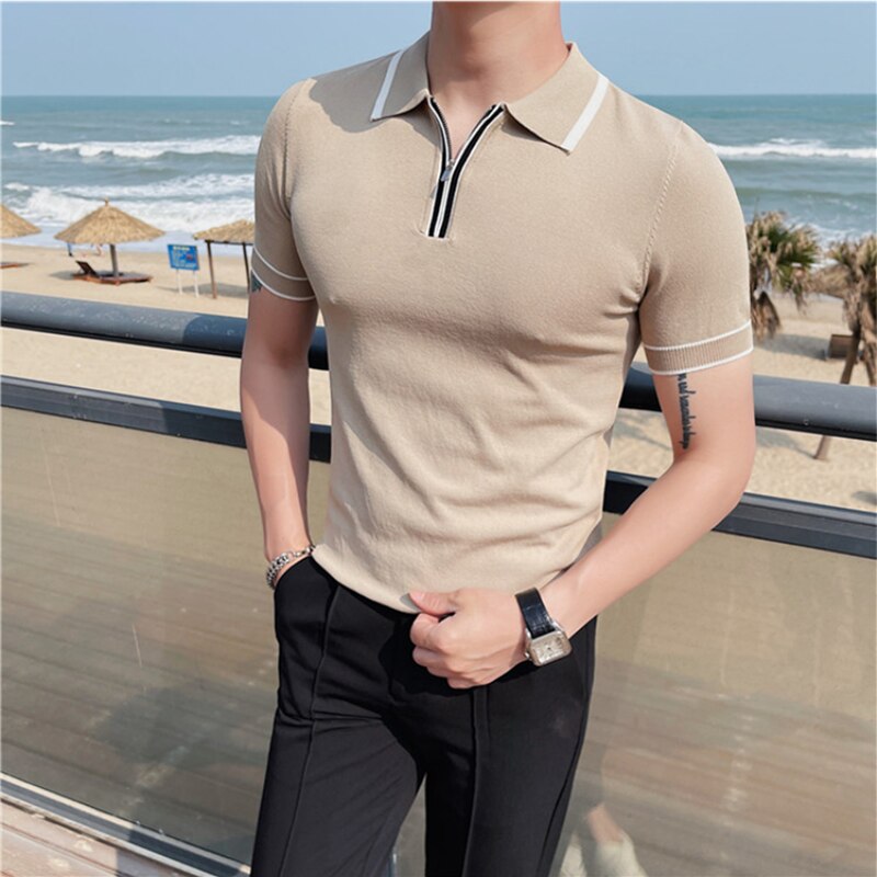 Half Zipper Collar Short Sleeve Shirts