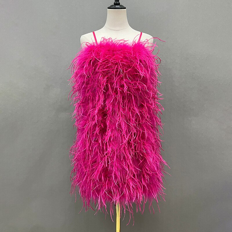 Ostrich Feather Mini Dresses With Shoulder Strap