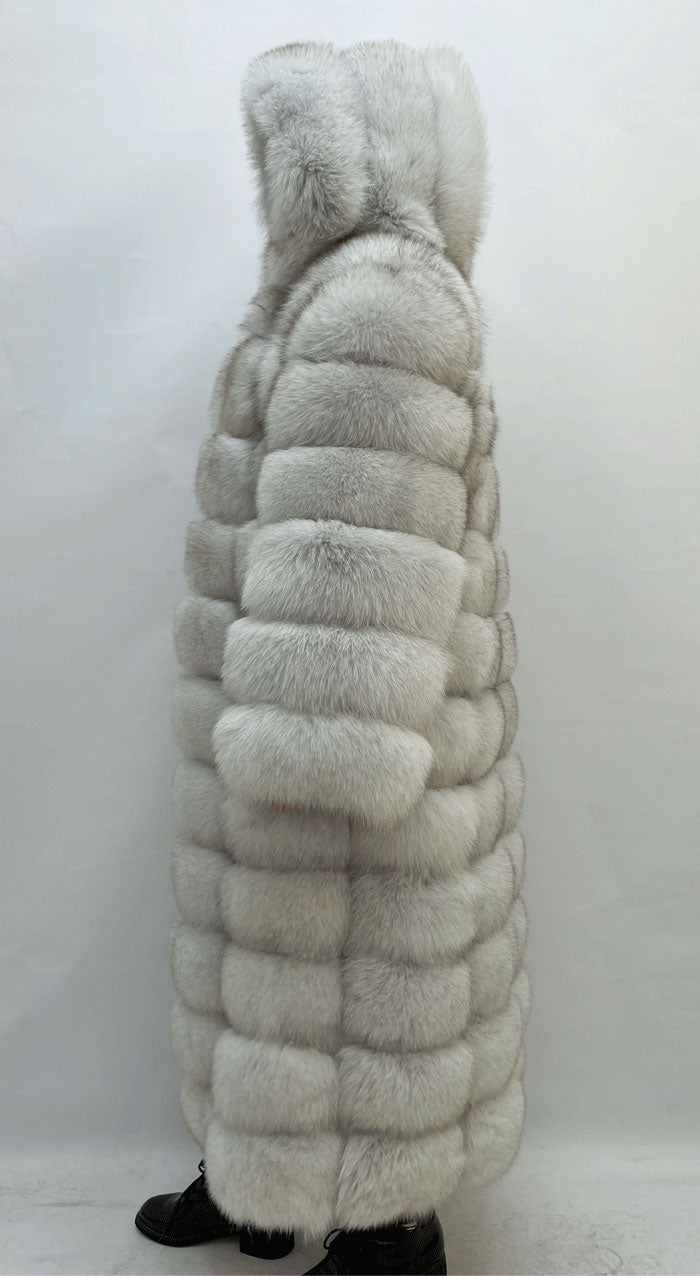Pattern Hooded X-long Real Fox Fur Coats