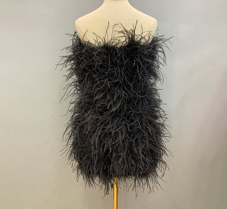 Ostrich Feather Tube Mini Dresses