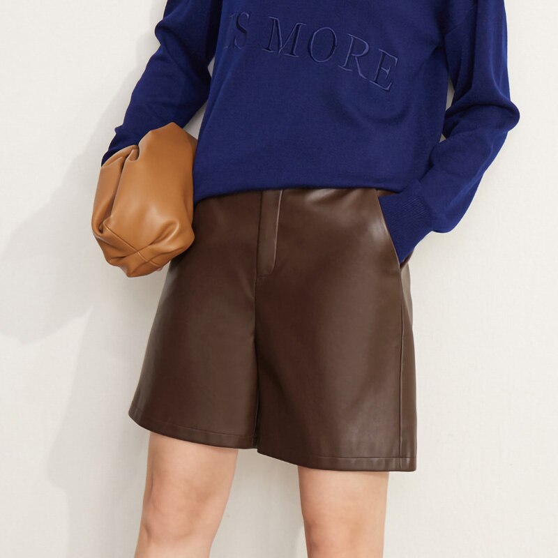 Genuine Leather Mid Thigh Straight Shorts