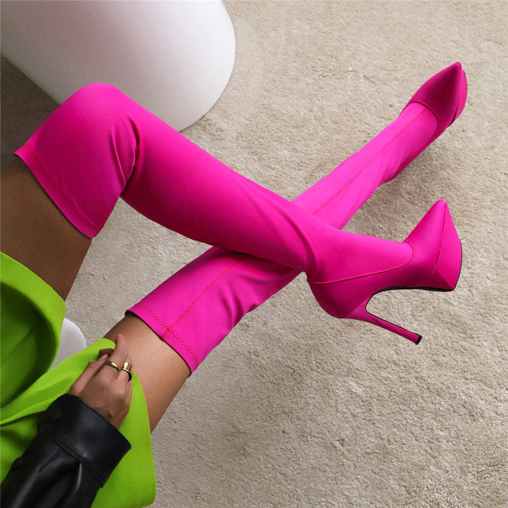 Fabric Platform Thin High Heel Over The Knee Boots