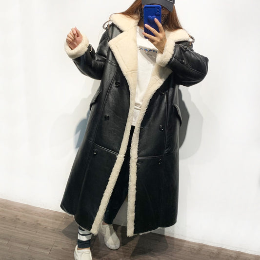 Genuine Leather X-Long Trench Coats Real Shearling