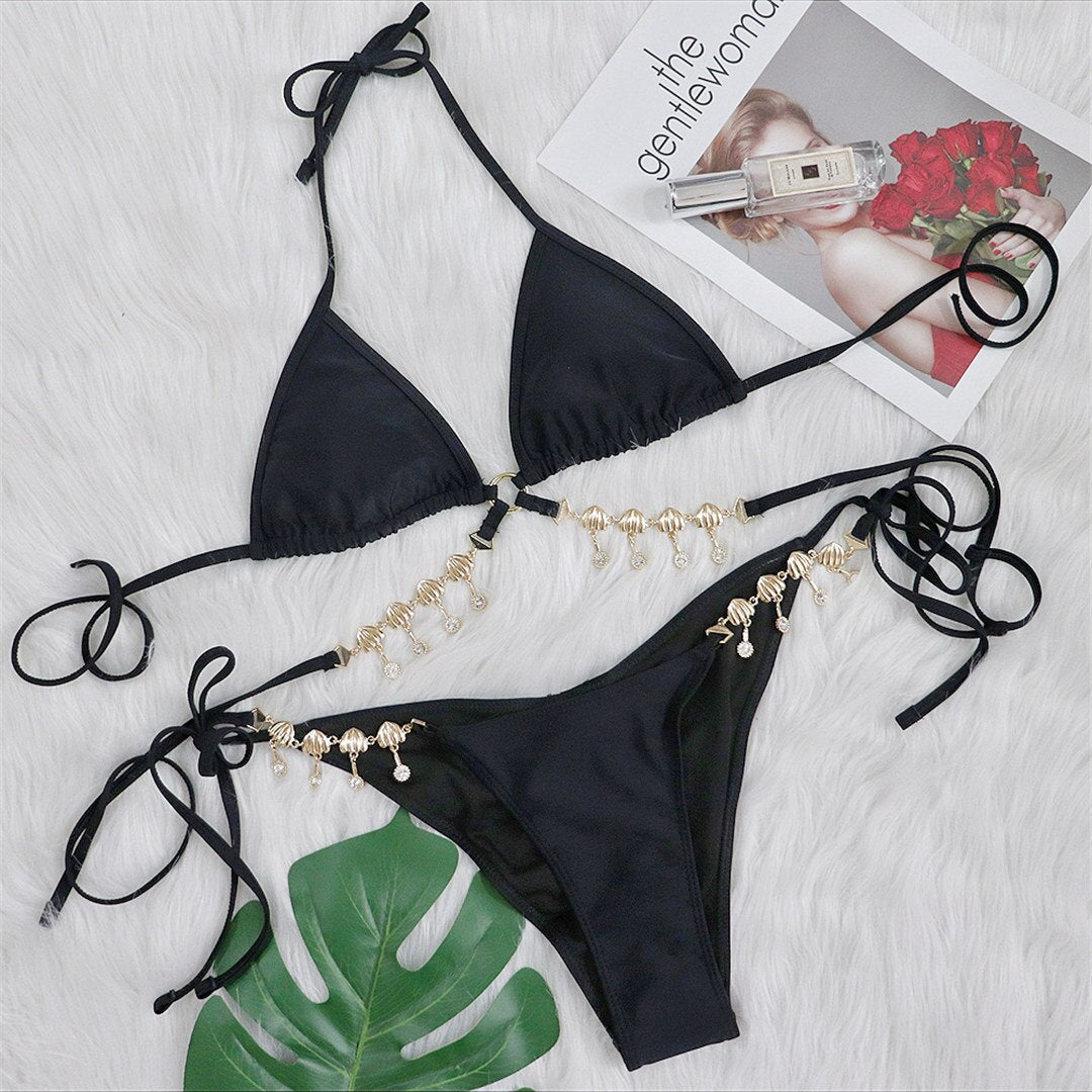Rhinestone Scrunch Butt Brazilian Bikini Sets