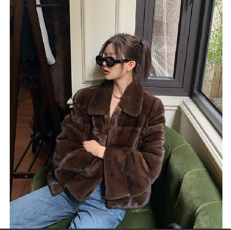 Wide Waisted Full Pelt Collar Real Mink Coats