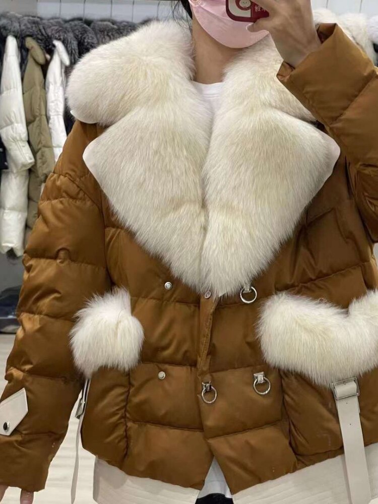 White Goose Down Real Fur Collar Puffer Coats