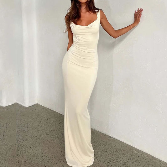 White Sleeveless Backless Maxi Dress