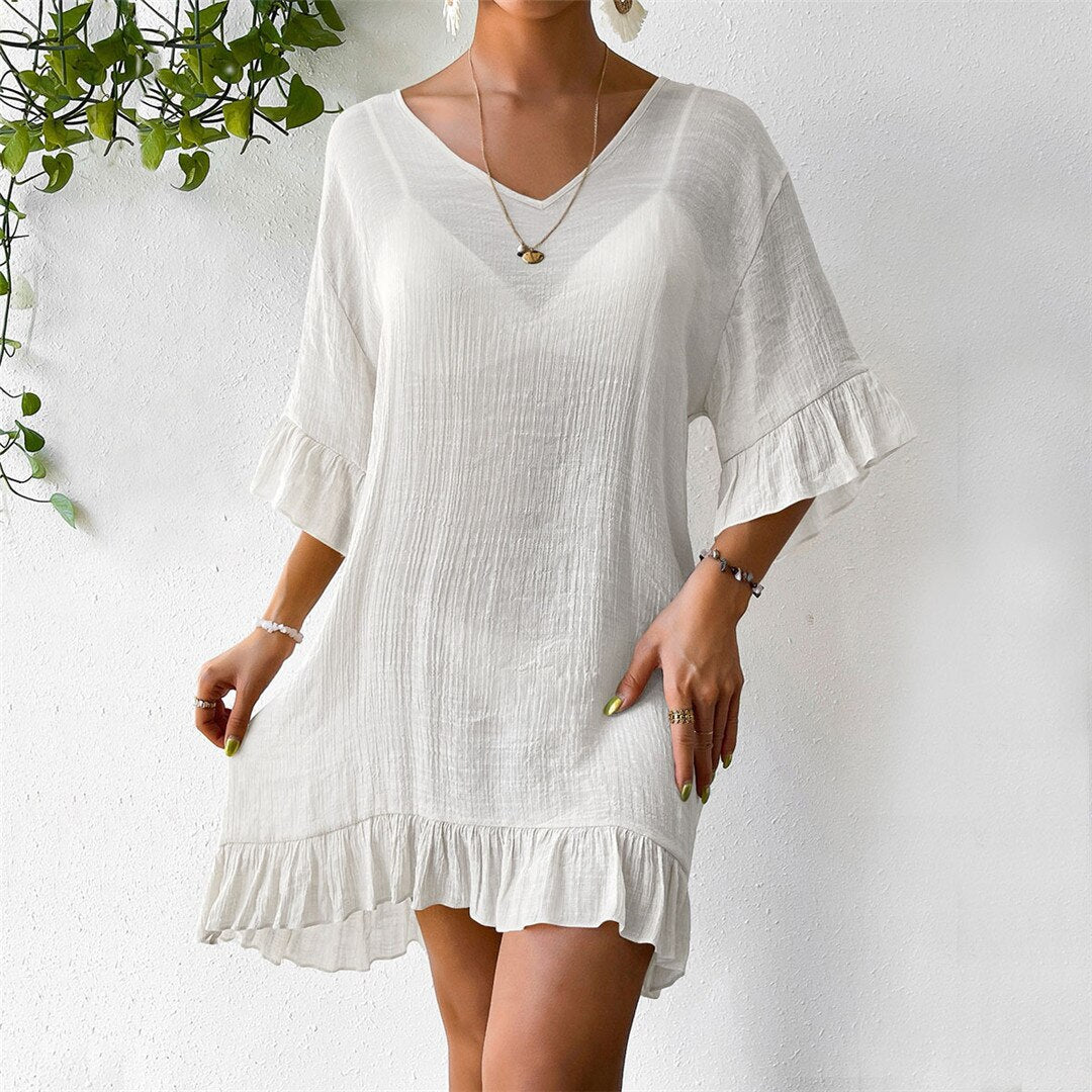 Butterfly Back Ruffled Half Sleeve Tunic Beach Cover Ups