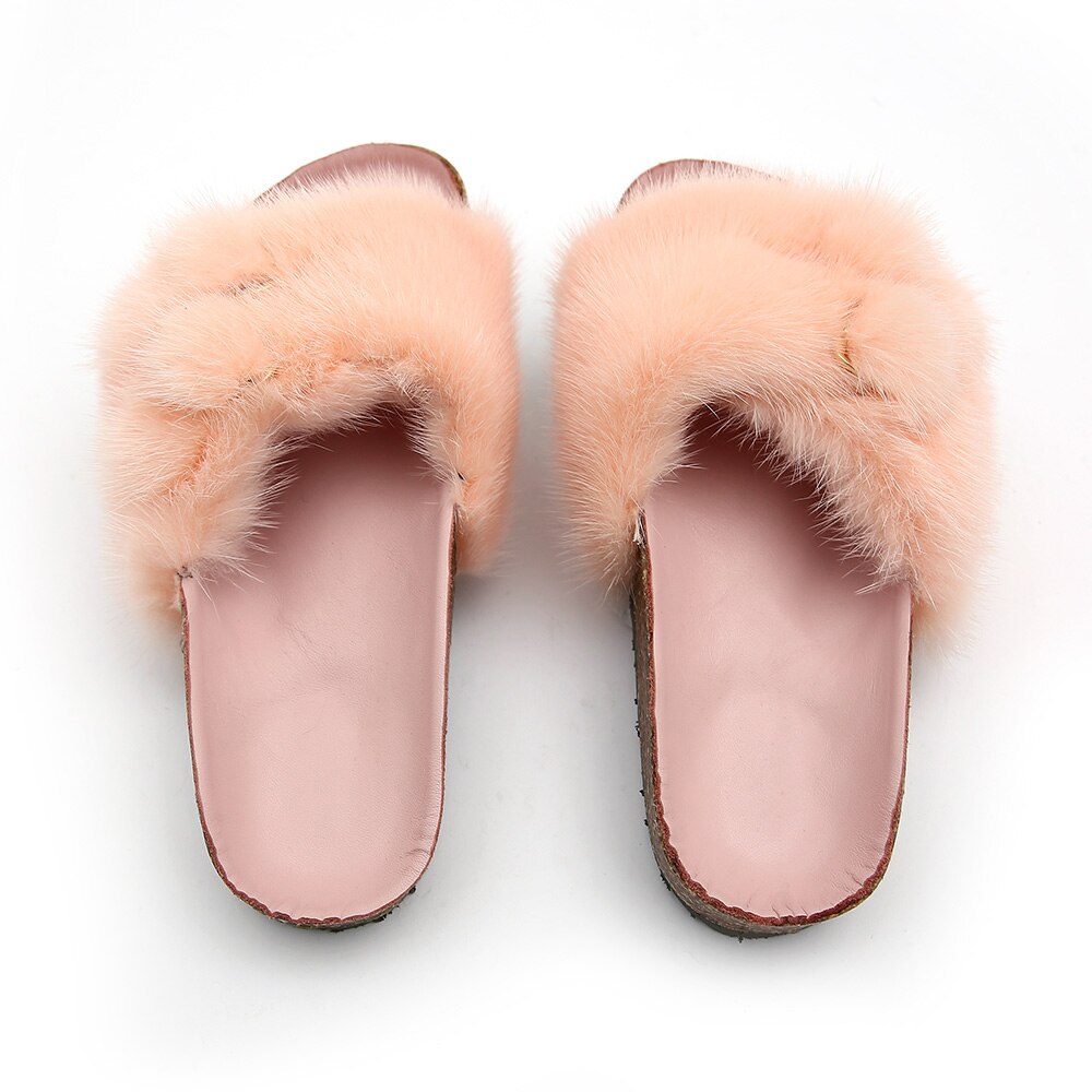 Real Mink Fur Slide Outdoor Flip Flops, Slipper