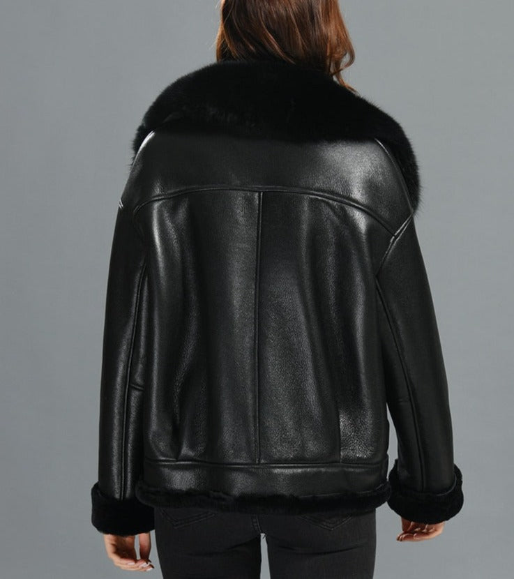Genuine Leather Moto Jackets Shearling Liner