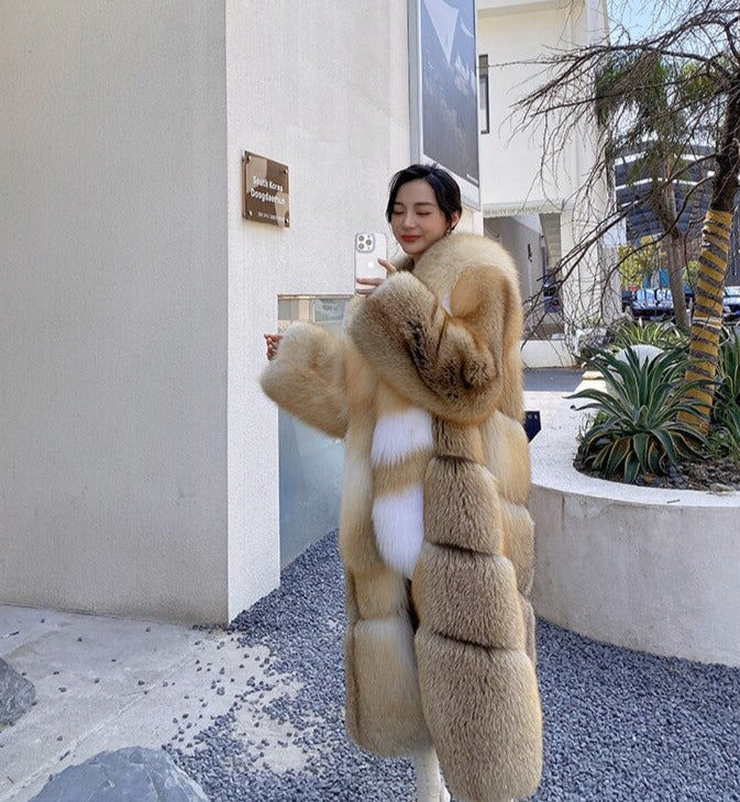 Long Thick Collar Real Fox Fur X-Long Coats