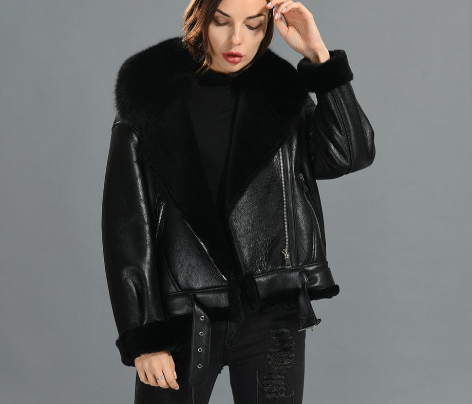 Genuine Leather Moto Jackets Shearling Liner