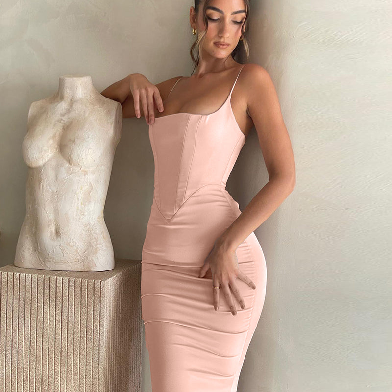 Satin Sleeveless Backless Maxi Dresses