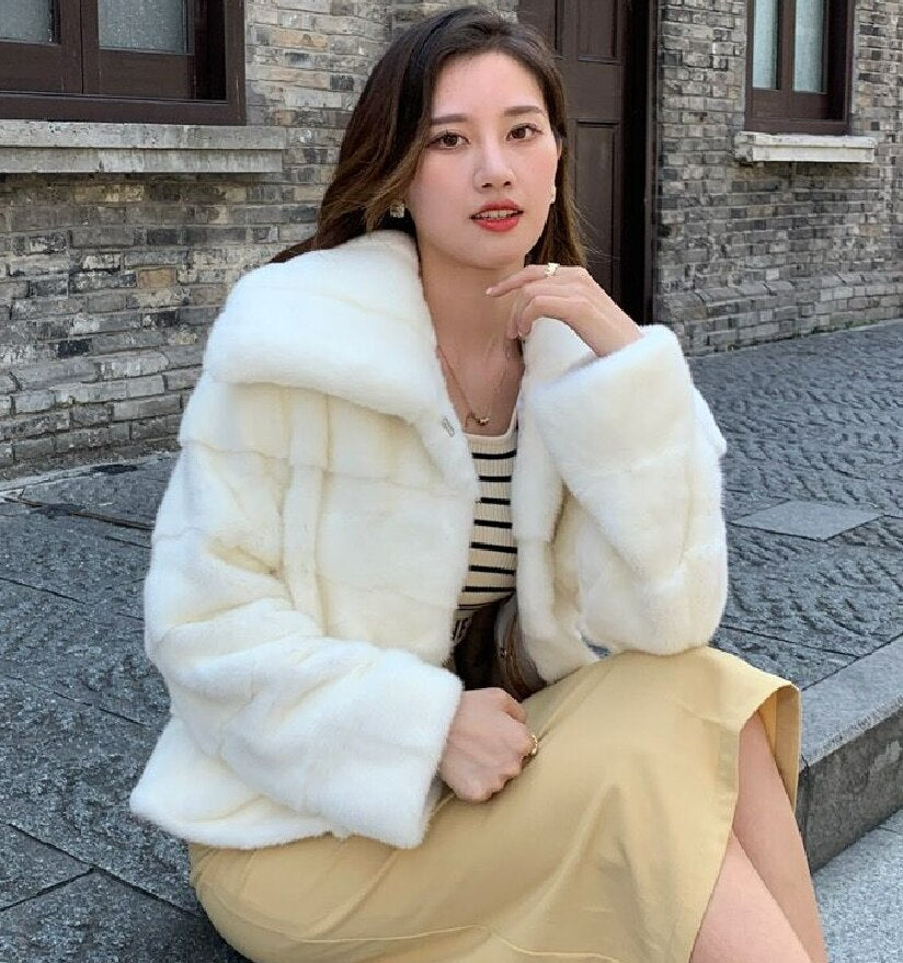 Full Pelt Real Mink Fur Coats Big Fold Collar