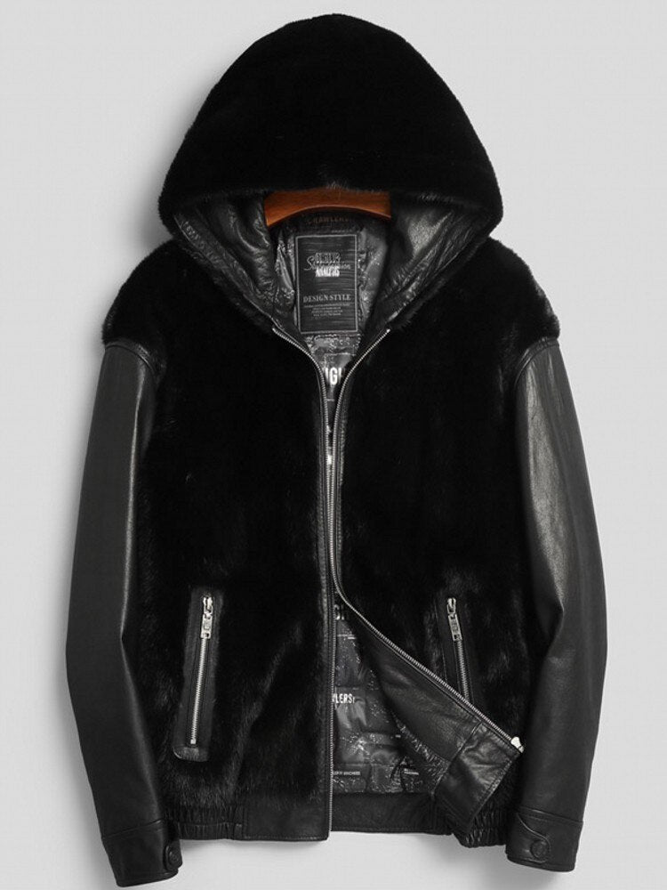 Genuine Leather Hooded Coats Real Mink Fur